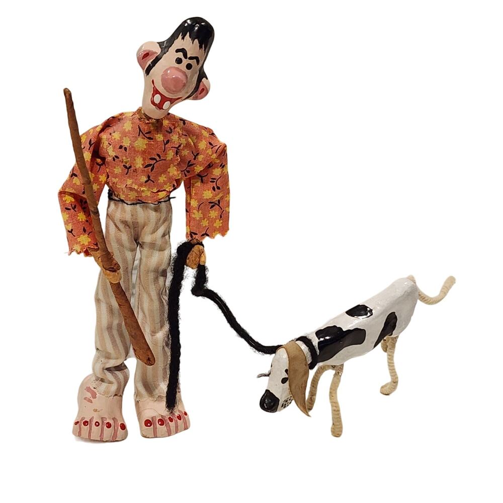 Barefoot Redneck Hillbilly Hunter with Rifle & Hound Dog Figurines Vintage 70s